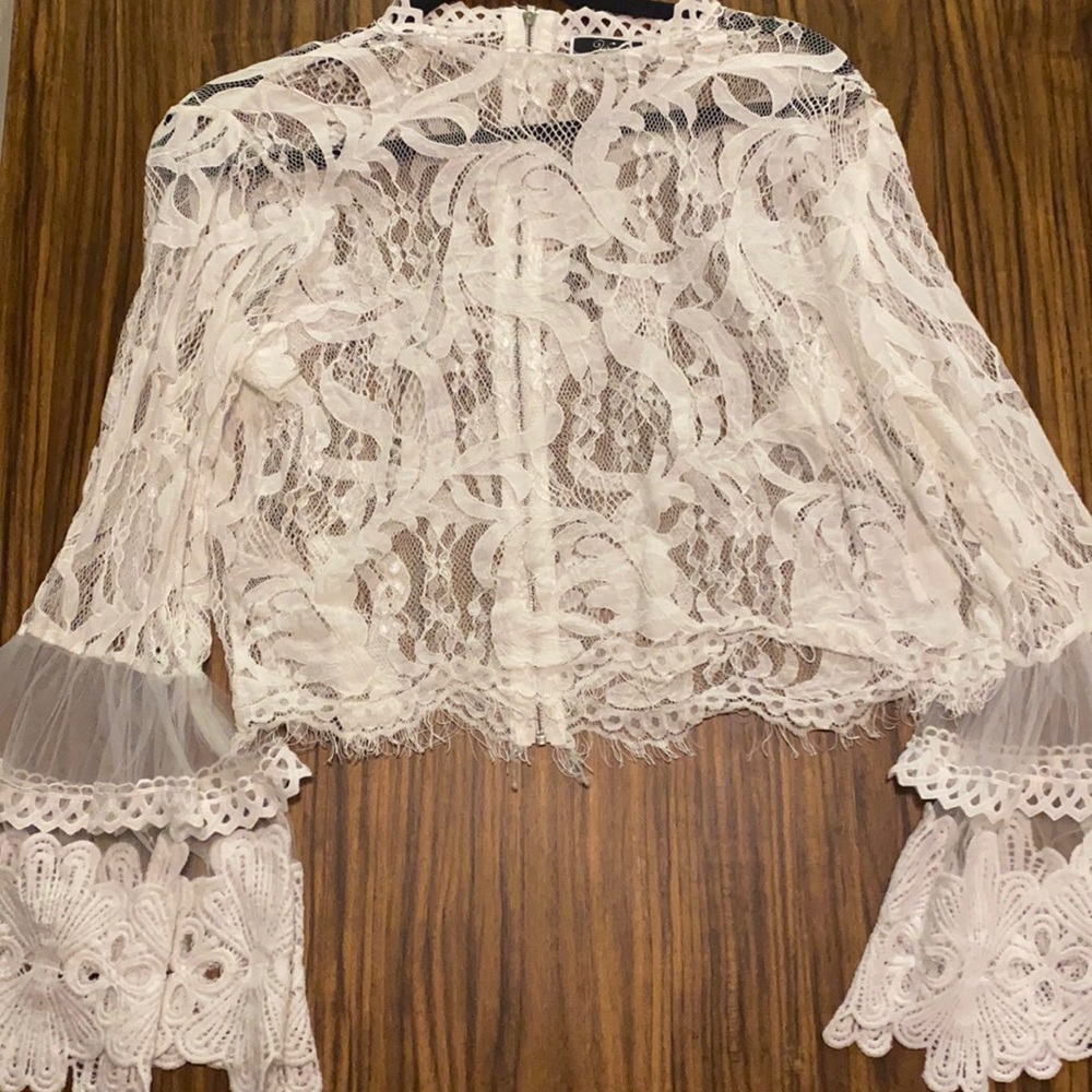 White lace detail shirt with bell sleeves